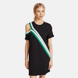 Current/Elliott Black The Slit Dress with Green and White, One Shoulder, Size 0